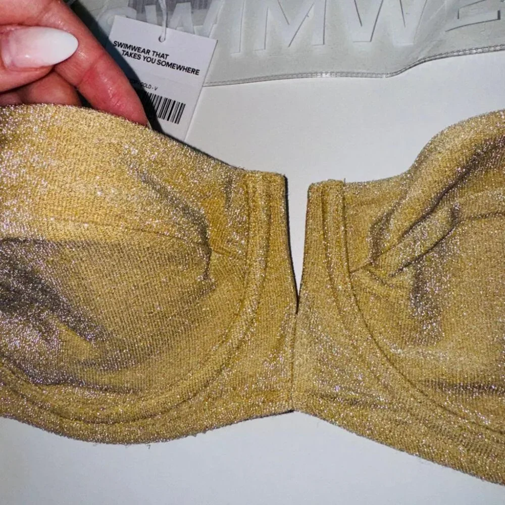 Monday Swimwear Gold Shimmer Wrap Bikini Top Size V